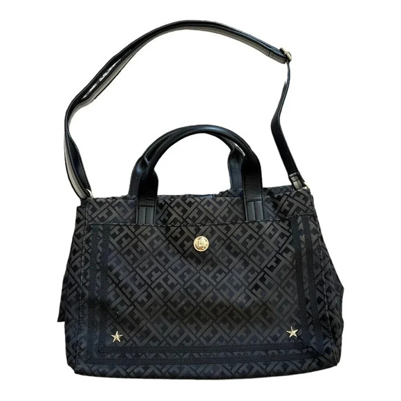 Tommy Hilfiger Black Signature Logo Canvas Shoulder Bag - Picture 1 of 7